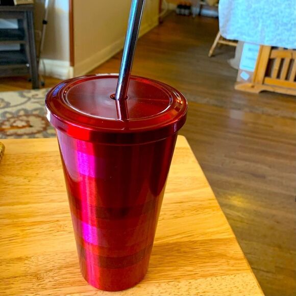 Starbucks Holiday 2014 Stainless Steel Tumblr Water Bottle Ruby Red Pink Stripe - Picture 2 of 5